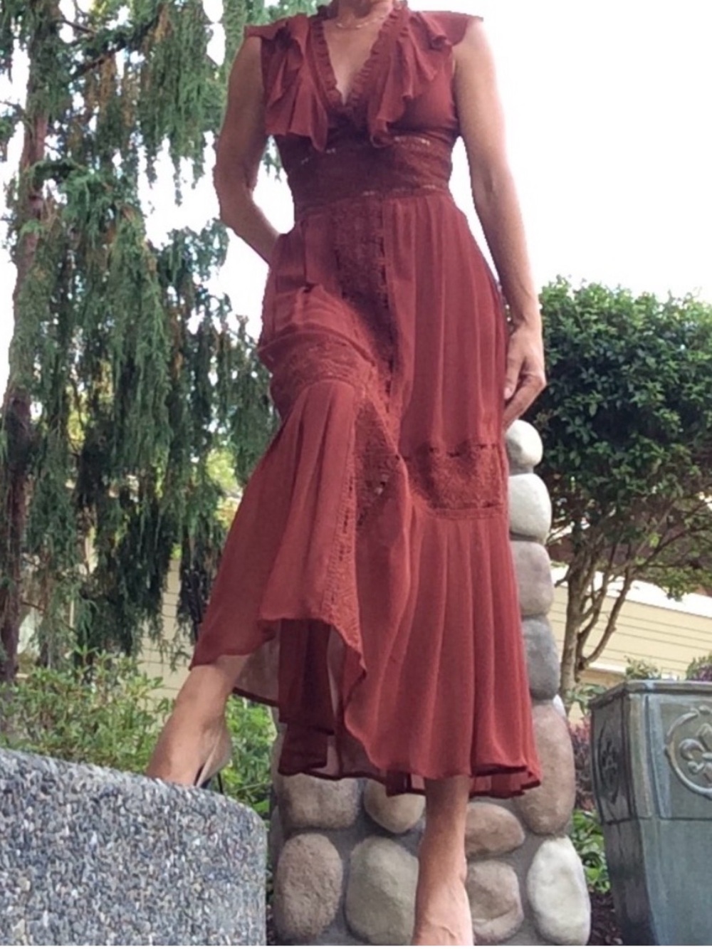 Chan Luu Boho Rust Brown Ruffle Maxi Dress - Picture 2 of 8